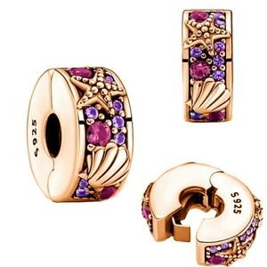 Starfish and Seashell Clip Charm Stamped S925